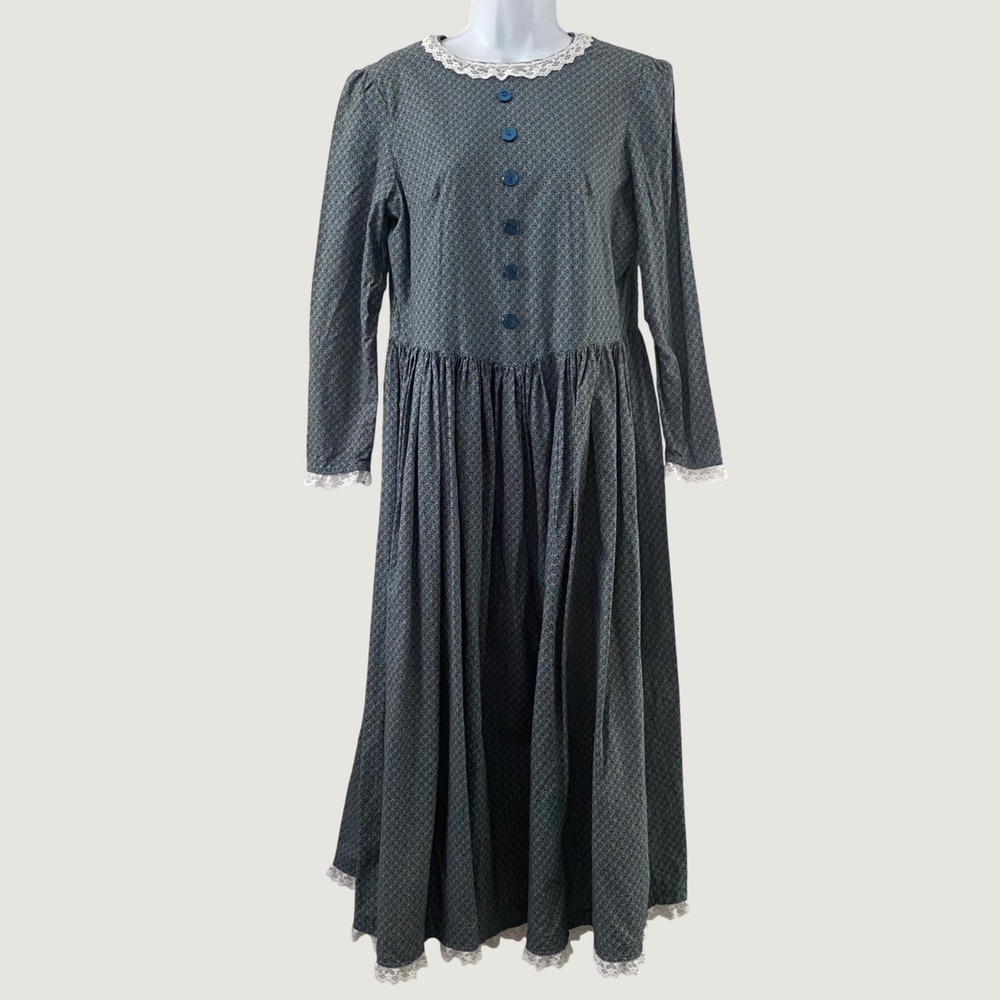 Vintage Handmade 70s Praire Dress Medium Calico Dark Cottagecore Pioneer Modest